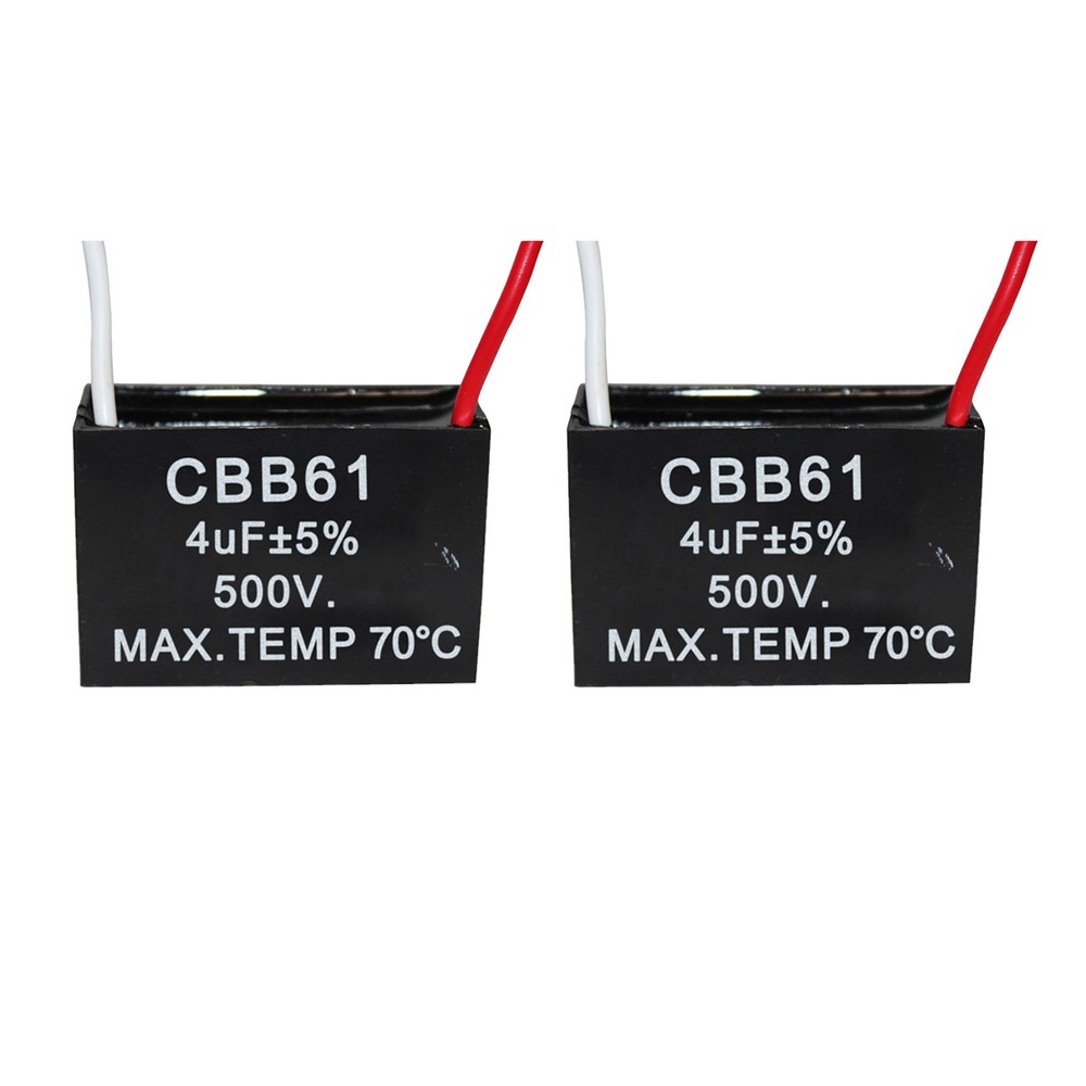 2PCS 4UF 500V CBB61 Ceiling Fan Motor Running Capacitor 2 Wire 50/60 Hz