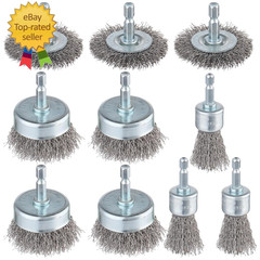 10-Pack Carbon Steel Wire Wheel, Cup, Pen Brush Set with 1/4-Inch Hex Shank for
