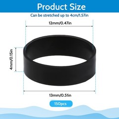 150 Pieces 0.5 Inch Small Elastic Silicone Rubber Bands Black Strong Rubberba…