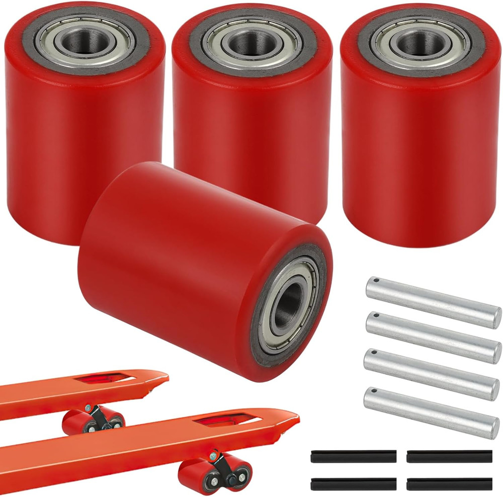 Pallet Jack Load Wheels 3″ x 3.75″ with Bearings – 2 Pair Replacement Set