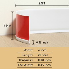 Vinyl Wall Base Baseboard Molding Trim 4″x 20FT Flexible Self Adhesive White