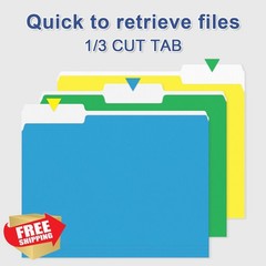 PANDRI File Folders Assorted 6 Colors 1/3 Cut Tabs