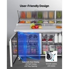 67″ Commercial Refrigerated Pizza Prep Table Station Fridge Double Door w/9 Pans