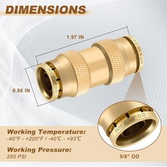 Boeray 5/8″ Quick Push to Connect Fittings Brass Union Straight Joint DOT App…