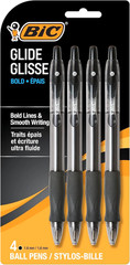 BIC Glide Bold Black Ballpoint Pens, Bold Point (1.6mm), 4-Count Pack, Retractab