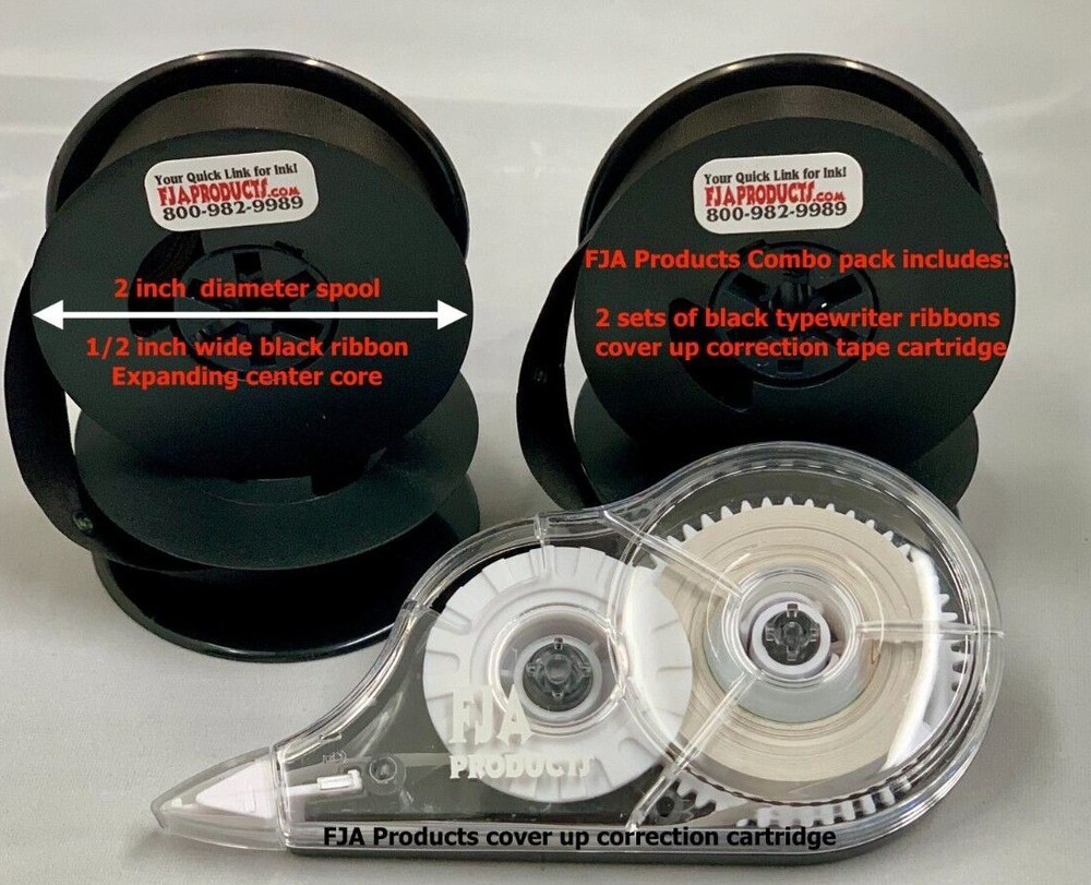 FJA Products Black Universal Typewriter Ribbon Combo Pack FREE Correction Tape