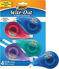 Quick Dry BIC EZ Correct Correction Tape – 4 Count, Perfect for Home & Office