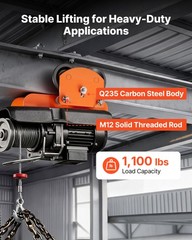 VEVOR Electric Hoist Manual Trolley 1100lbs/0.5Ton 2.68″-4.33″ I-Beam Adjustable