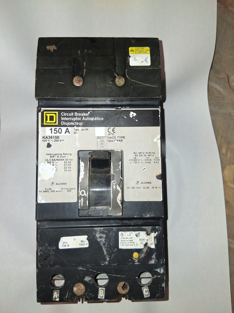 Square D KA36150 3 Pole 150 Amp 600V 3-Phase Circuit Breaker 3P 150A I Line