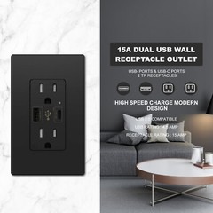 Micmi USB C Outlet , Smart 4.8A ,15 Amp Fast Charging Capability UL Listed,Black