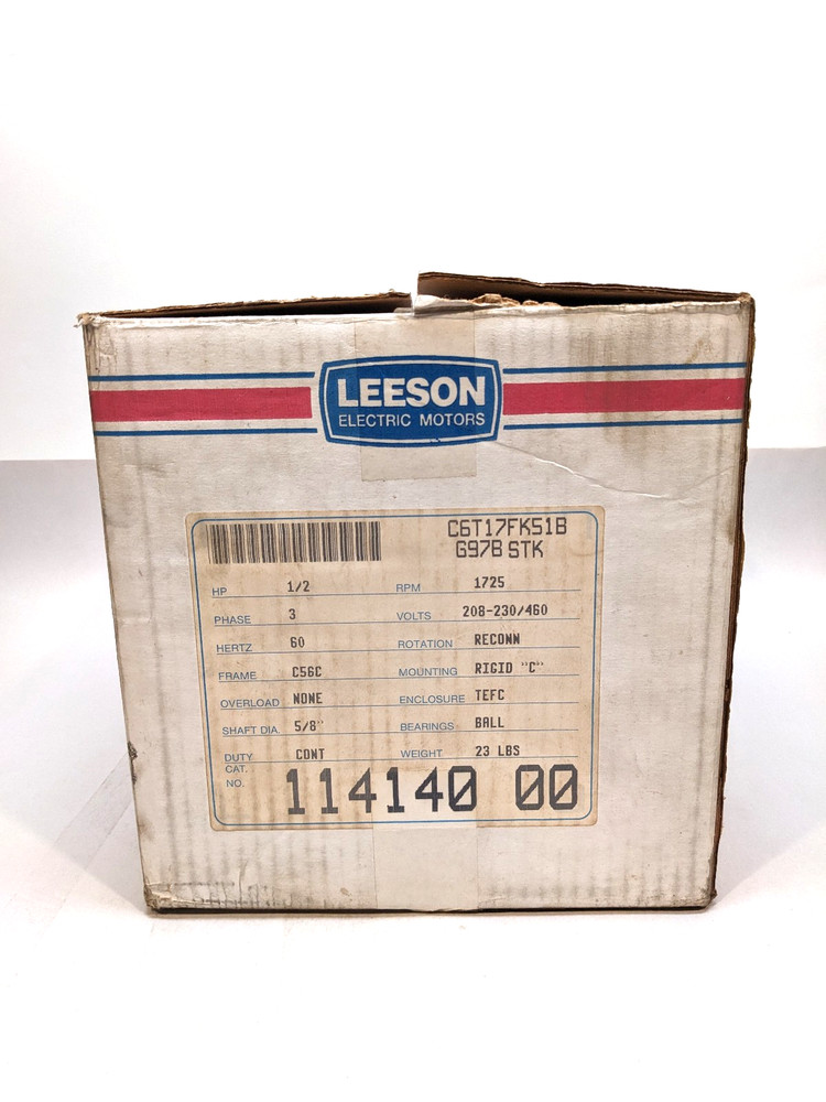 Leeson C6T17FK51B ½ HP 3-Phase TEFC Motor 1725 RPM C56C Rigid C-Face 114140.00