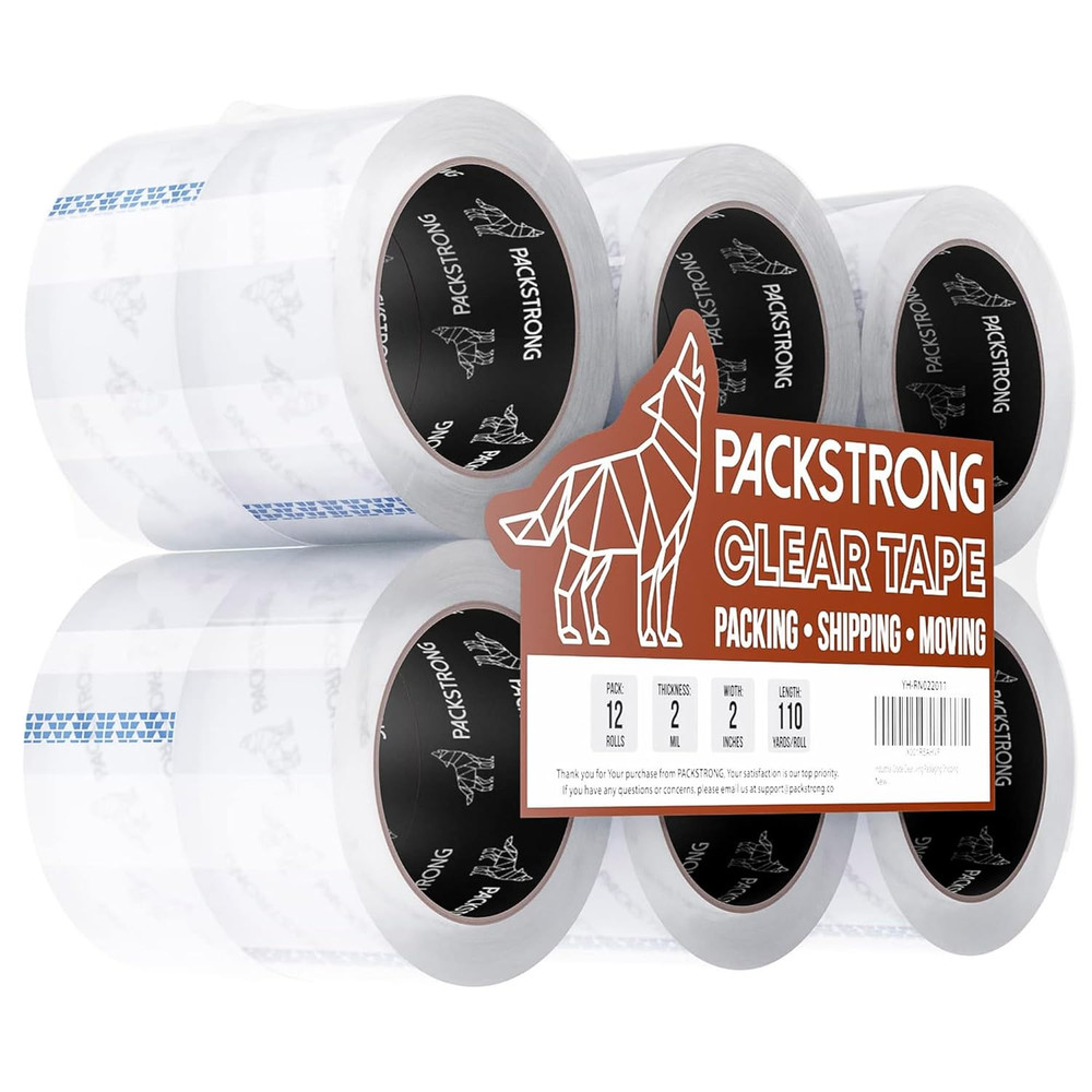 Industrial Grade Clear Packing Tape 12 Rolls – 110 Yards per Roll – 2″ Wide X 2