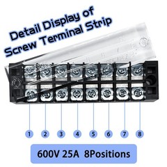 4 Sets 8 Positions 600V 25A Terminal Blocks Ground Circuit Dual Row Bus Bar Wire