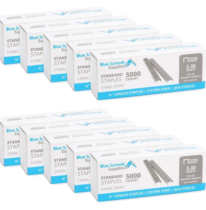 Blue Summit Supplies Staples 1/4″ Length 210 per Strip Jam-Free 10 Boxes of 5000