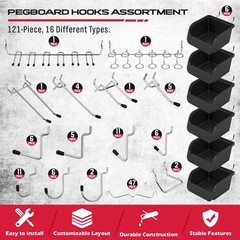 Ultimate 121-Piece Pegboard Hooks Set, Accessories with Metal Black