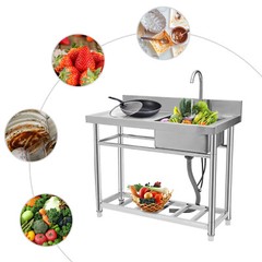 Freestanding 201 Stainless Steel Kitchen Sink With Faucet & Storage Shelf