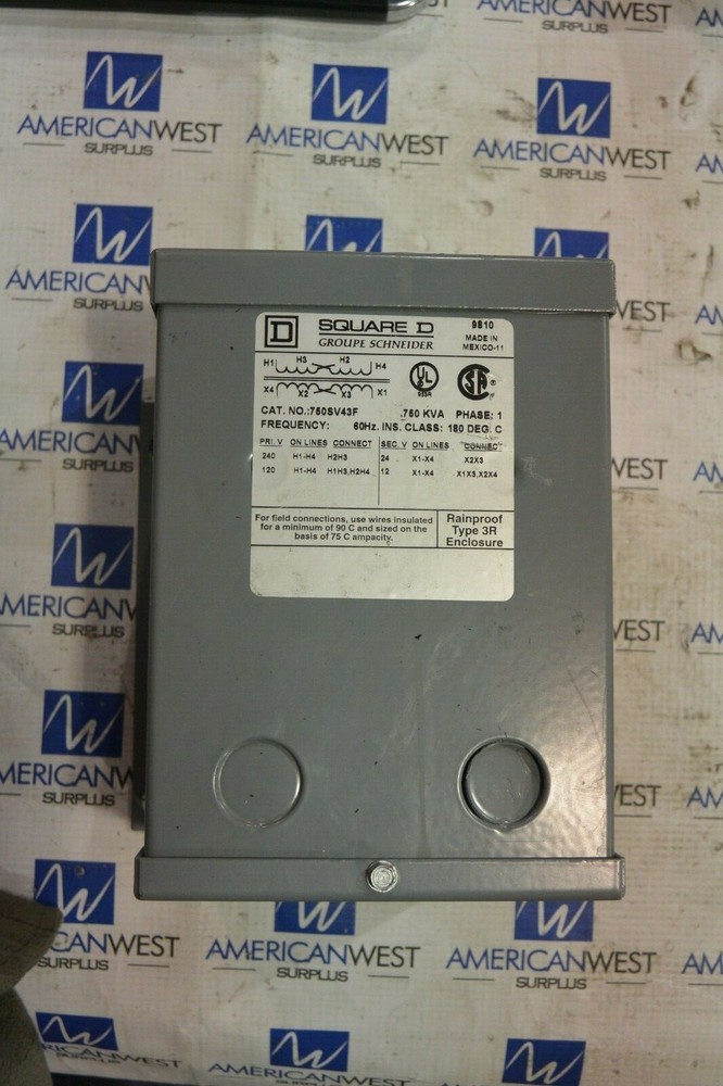 SQUARE D 1 Phase 0.75 KVA Encapsulated Transformer 750SV43F 240 120 to 24 12 V