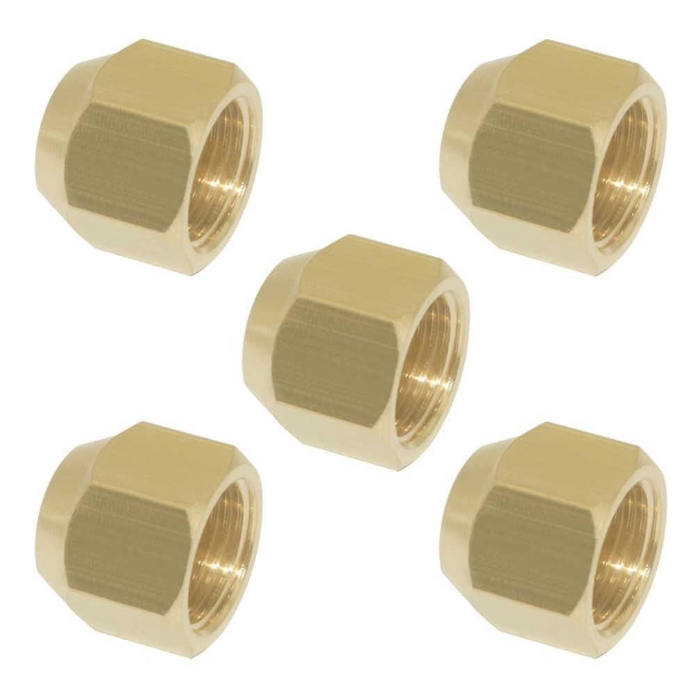 5 PCS Brass Flare Tube Fitting SAE 45 Degree Hex Cap Female Seal Plug 3/8 Inch