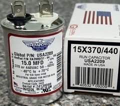 AmRad Round Run Capacitor 15 MFD 370/440 VAC USA2209