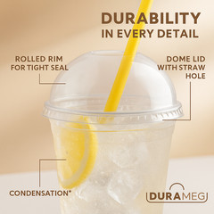 DURAMEG 12oz Clear PET Cups with Dome Lids 100 Pack | Disposable Smoothie Cups