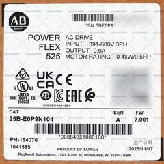 New Sealed 25B-E0P9N104 PowerFlex 525 0.4kW (0.5Hp) AC Drive