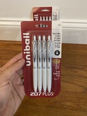 Uniball 207 Plus+ Retractable Gel Pens 0.7mm Med Black Ink White Barrels Lot 8