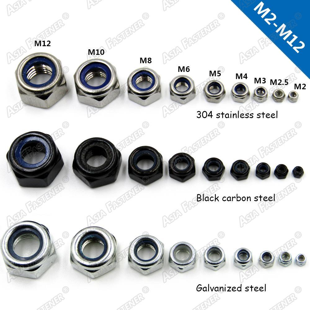 Locknut Hex nut Hexagon Locknuts with Nylon Insert Stainless Steel Black M2-M12