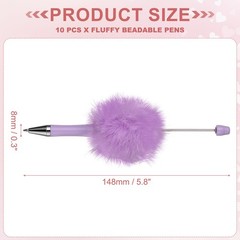 10Pcs Fluffy Beadable Pens, Plastic Bead Pen for DIY Beads, Candy Purple