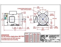 AC MOTOR, 1.5HP, 1725RPM, 1PH, 115V/208-230V, 56C/TEFC, With base