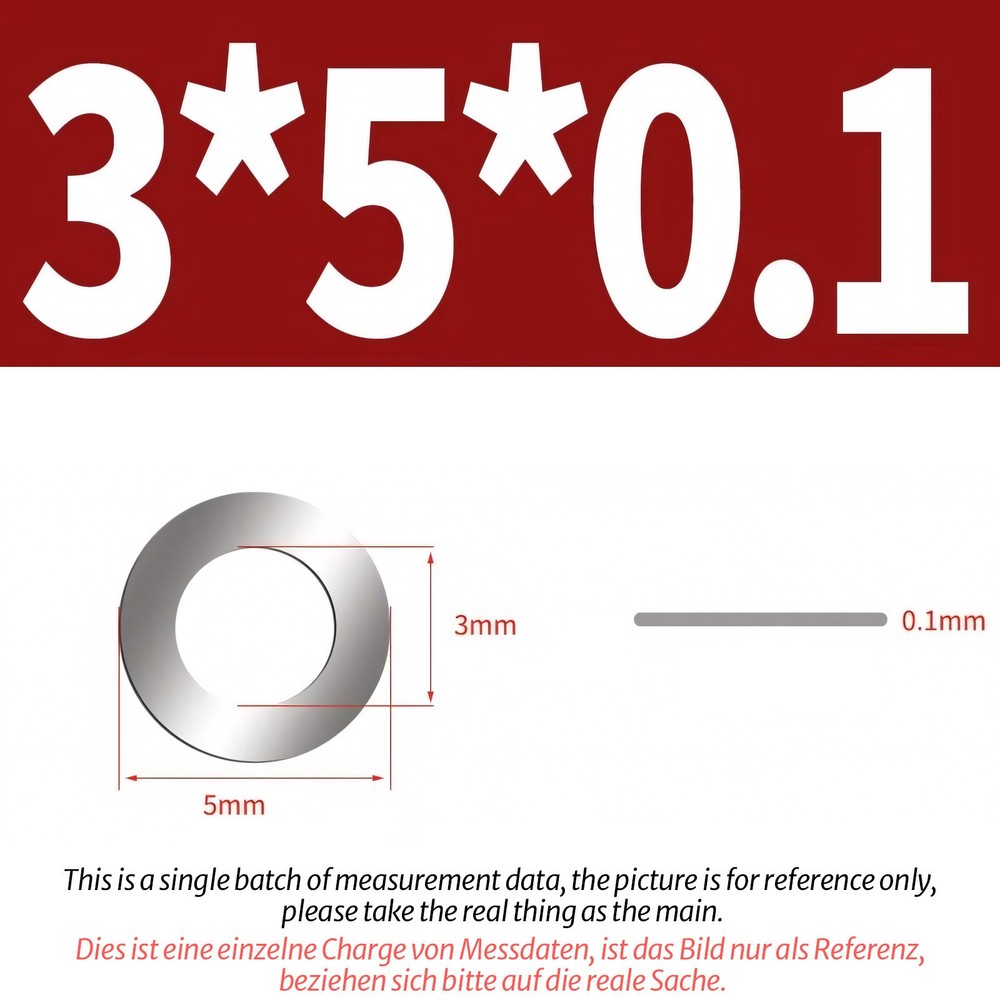 Shim Washers Thick 0.1mm & 0.2mm & 0.3mm & 0.5mm DIN 988 Stainless Steel A2