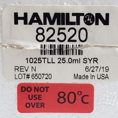 HAMILTON 82520 1025TLL 25.0ml Srng, Gastight #1025, One Hub Broken