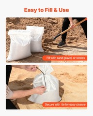 VEVOR 16×26 in Heavy Duty Empty Flood Sandbags with Ties 50Pack 50lb Capacity