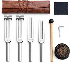 Tuning Forks for Healing Set (128Hz, 136.1Hz, 256Hz & 528Hz) – for Meditation