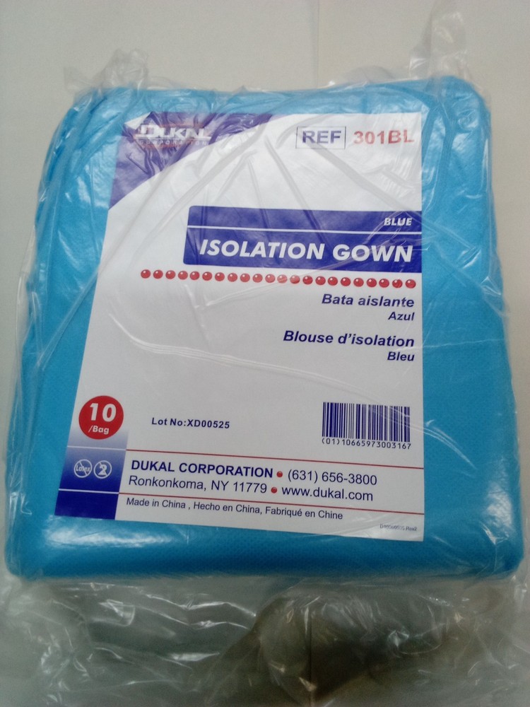 Dukal 301BL Disposable Isolation Gown Fluid Resistant Blue – 10 PACK