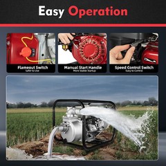 2″ Inch 6.5HP Gas Water Semi Trash Pump Gas-Power Water Irrigation Transfer Pump