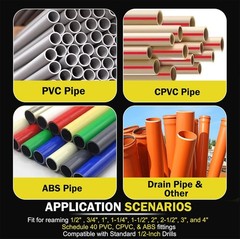 9PCS PVC Pipe Reamer Kit for Standard 1/2″ Drills, Fits 1/2″ to 4″ Pipes