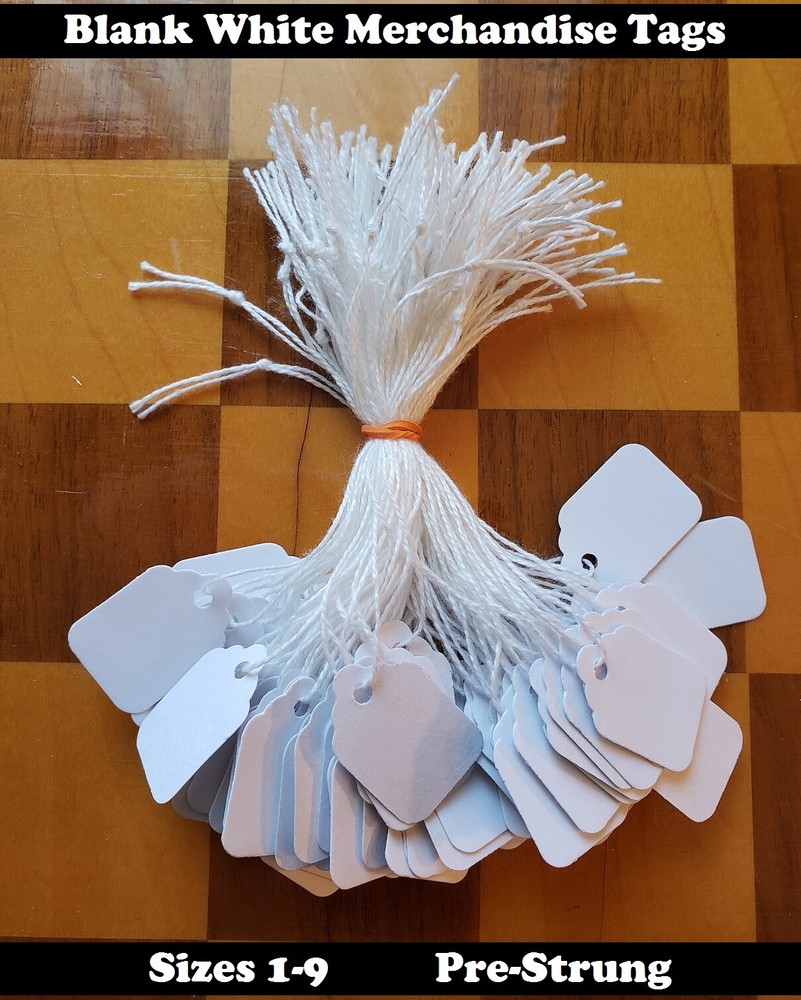Pre-Strung Blank White Merchandise Price Tags Large Small Hang String Jewelry