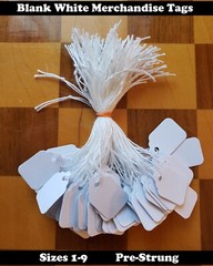 Pre-Strung Blank White Merchandise Price Tags Large Small Hang String Jewelry