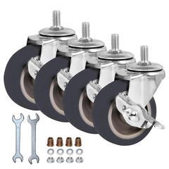 3 Inch Stem Caster Wheels Set of 4, Heavy Duty 600 Lbs Quiet Non-Marking Rubber