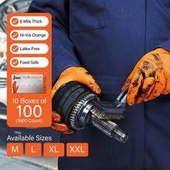1St Choice 6 Mil Orange Gloves Disposable Latex Raised Diamond Grip Mechanic