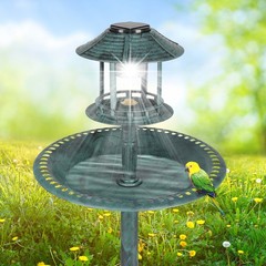 LEADZM Plastic Round Birdbath with Solar Ligh Dark Green