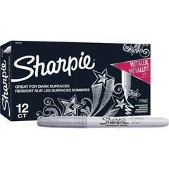 Sharpie 39100 Permanent Fine Markers, Metallic Silver – 12 Pack