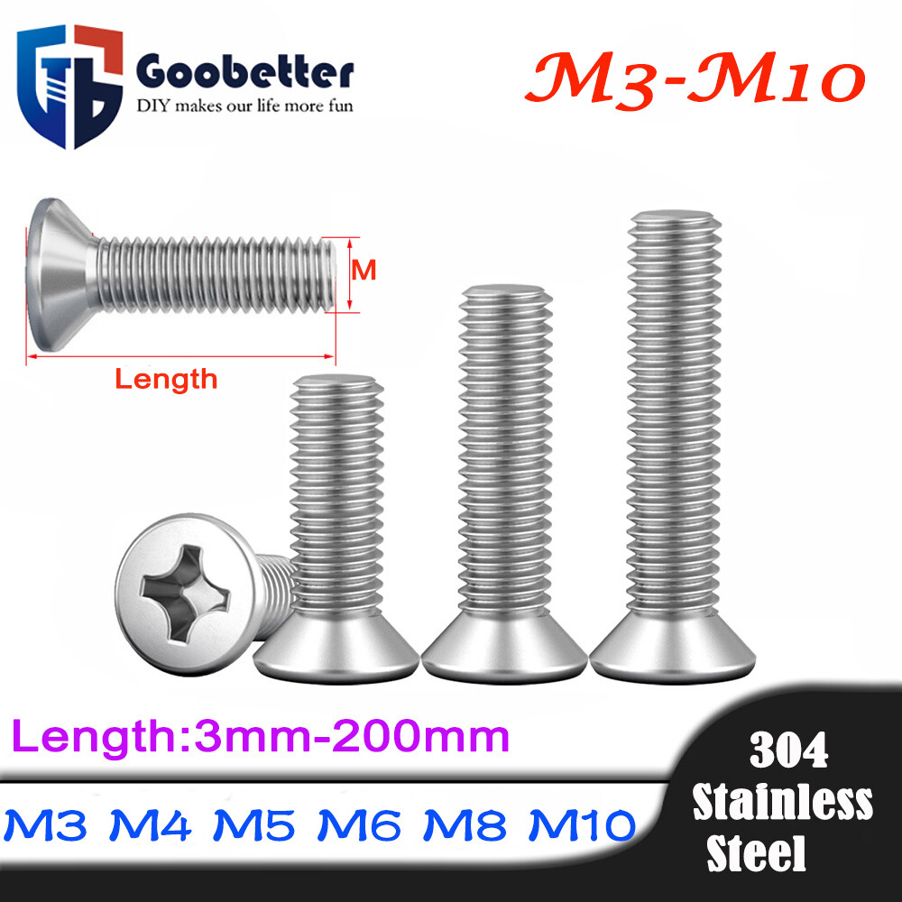 Phillips Flat Head Screw M3 M3.5 M4 M5 M6 M8 M10, 18-8 Stainless Steel, DIN: 965