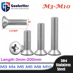Phillips Flat Head Screw M3 M3.5 M4 M5 M6 M8 M10, 18-8 Stainless Steel, DIN: 965