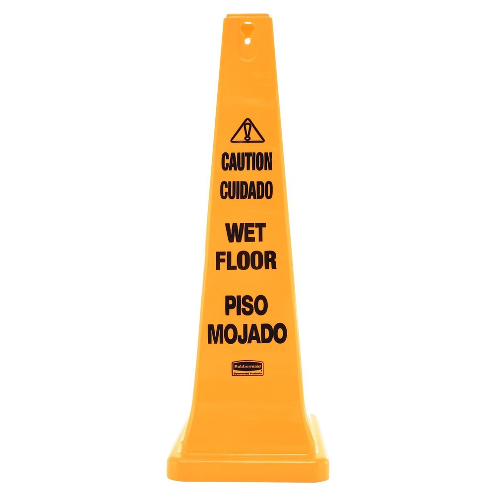 Multilingual Wet Floor Safety Cone 12.25 x 12.25 x 36 Yellow FG627677YEL