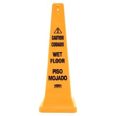 Multilingual Wet Floor Safety Cone 12.25 x 12.25 x 36 Yellow FG627677YEL
