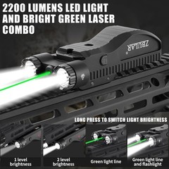 2200 Lumen Tactical Flashlight with Green Laser Beam Combo, Low Black/Green