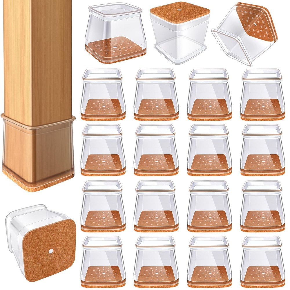 24 Pcs Chair Leg Floor Protectors for Hardwood Floors Square L, Clear-24pcs