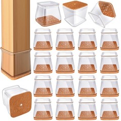 24 Pcs Chair Leg Floor Protectors for Hardwood Floors Square L, Clear-24pcs