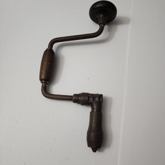 Vintage Hand Powered Bit Brace Drill With Wood Handles Ratcheting Mechanism